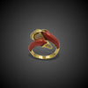 Vintage 18k gouden ring met bloedkoraal en diamant